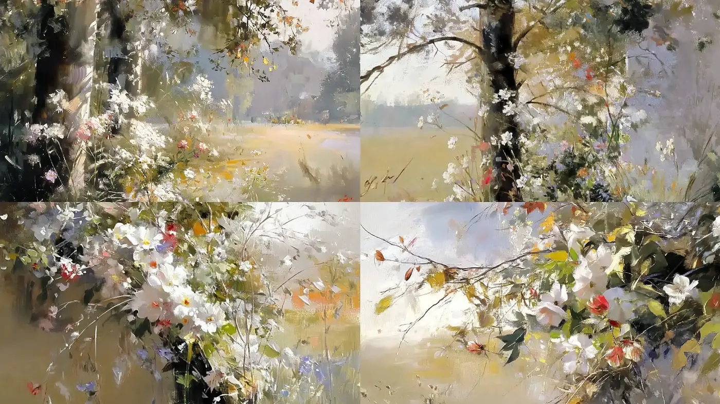 Ethereal Brushstrokes of Impressionist Botanical Dreamscapes - Midjourney sref style