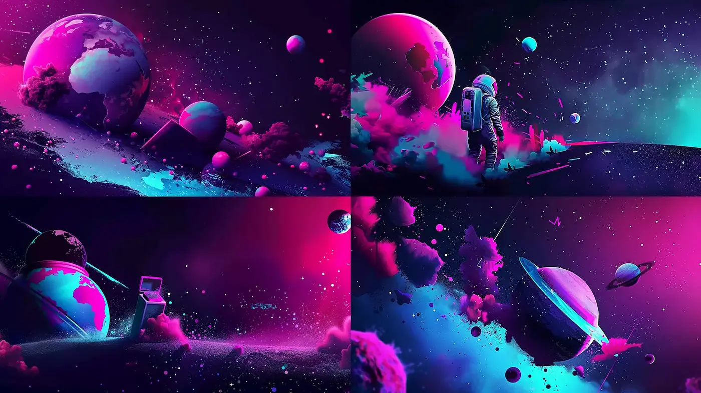 Futuristic Cosmic Imagery with Vibrant Coloration and Dreamlike Aesthetics - Midjourney sref style