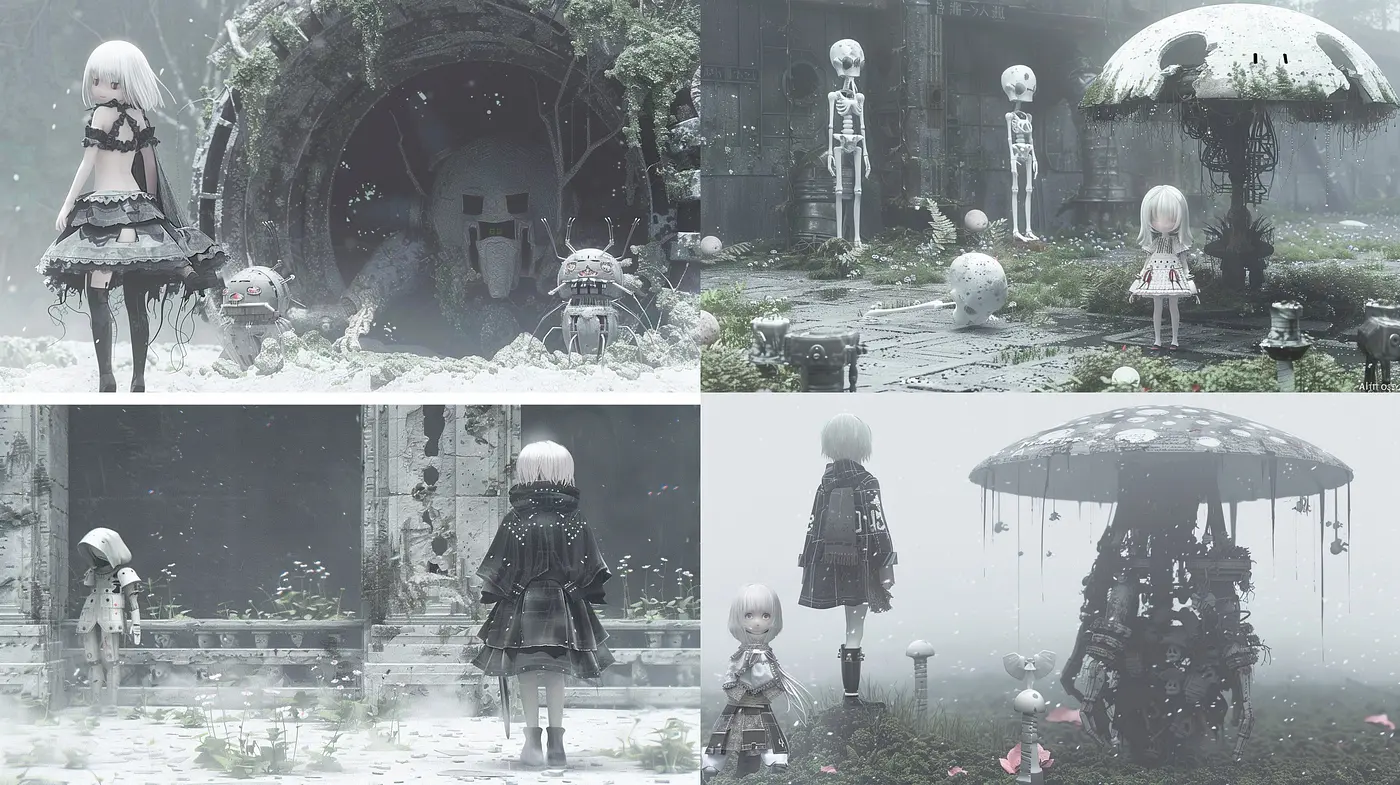 Ethereal Monochrome Dreamscape with Surrealist Overtones - Midjourney sref style