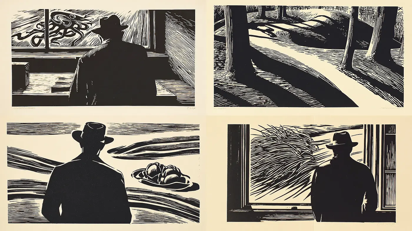 Evocative and Mysterious Imagery with Expressionist Undertones - Midjourney sref style