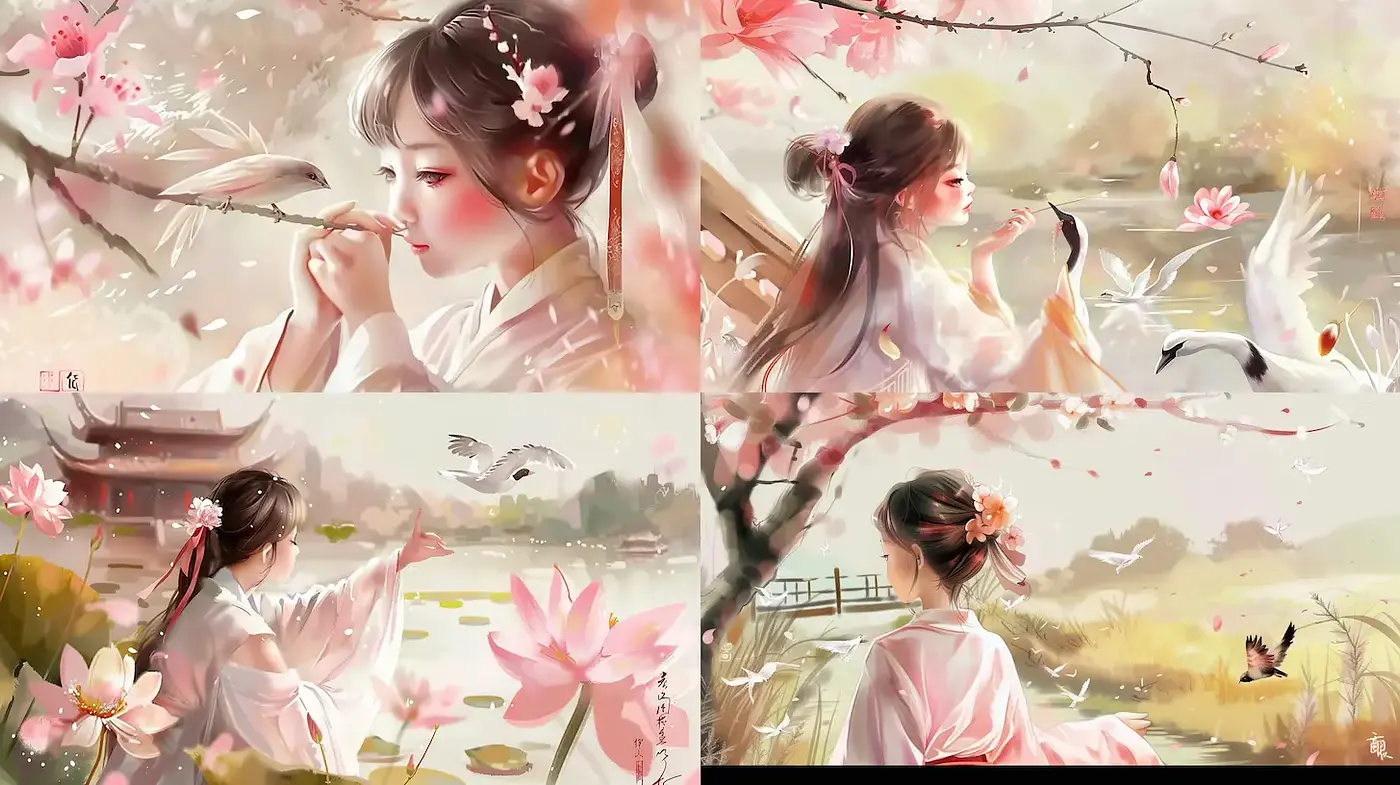 Serene and Elegant Watercolor Aesthetic Inspired by Nature and Eastern Traditions - Midjourney sref style
