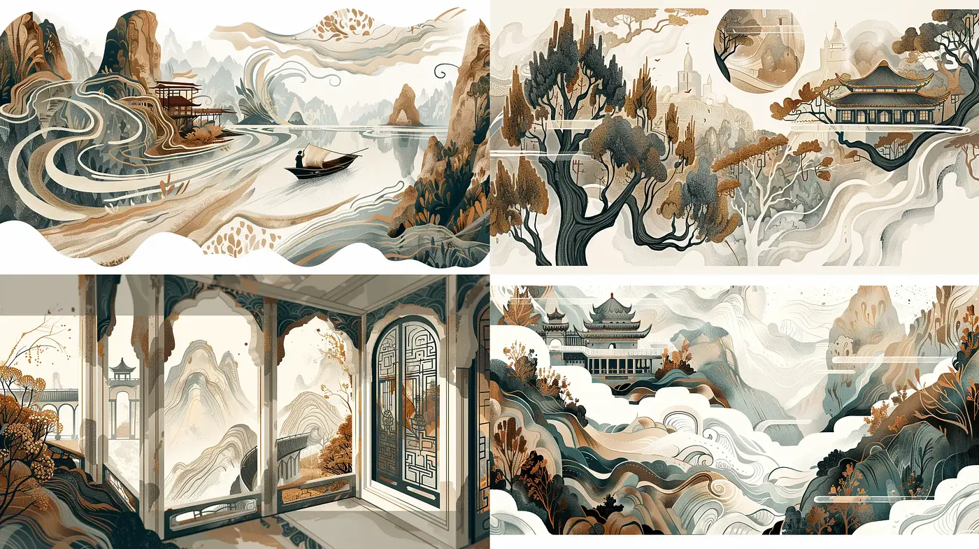 Ethereal Tranquility in Oriental Brushwork Harmony - Midjourney sref style