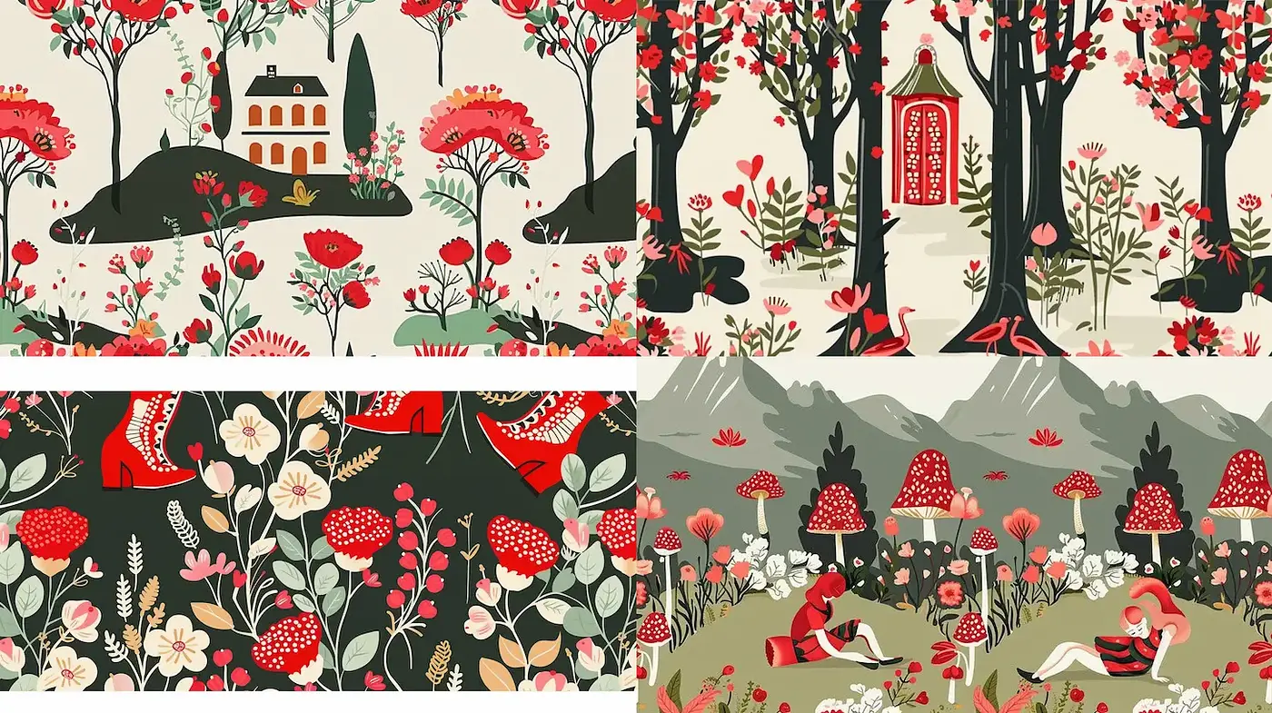 Whimsical Floral Illustrations in a Vibrant Folk Art Style - Midjourney sref style