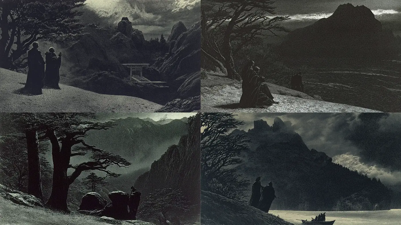 Ethereal Monochrome Landscapes—A Homage to the Sublime - Midjourney sref style