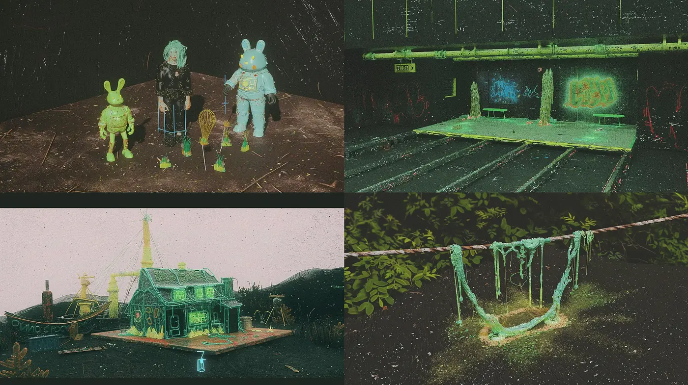 Ethereal Nocturne: A Surreal Blend of Neon and Nostalgia - Midjourney sref style