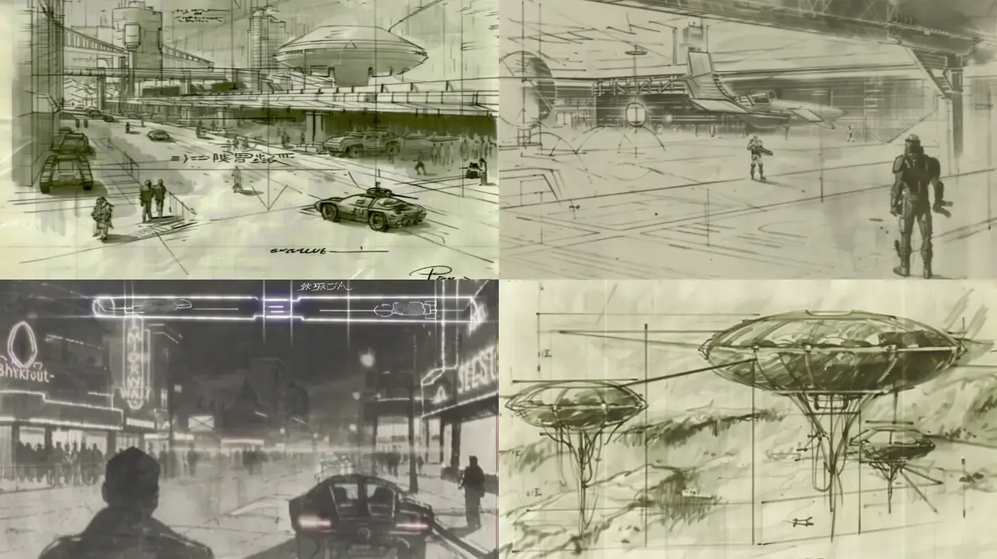 Futuristic Sketches with a Cinematic and Industrial Vibe - Midjourney sref style