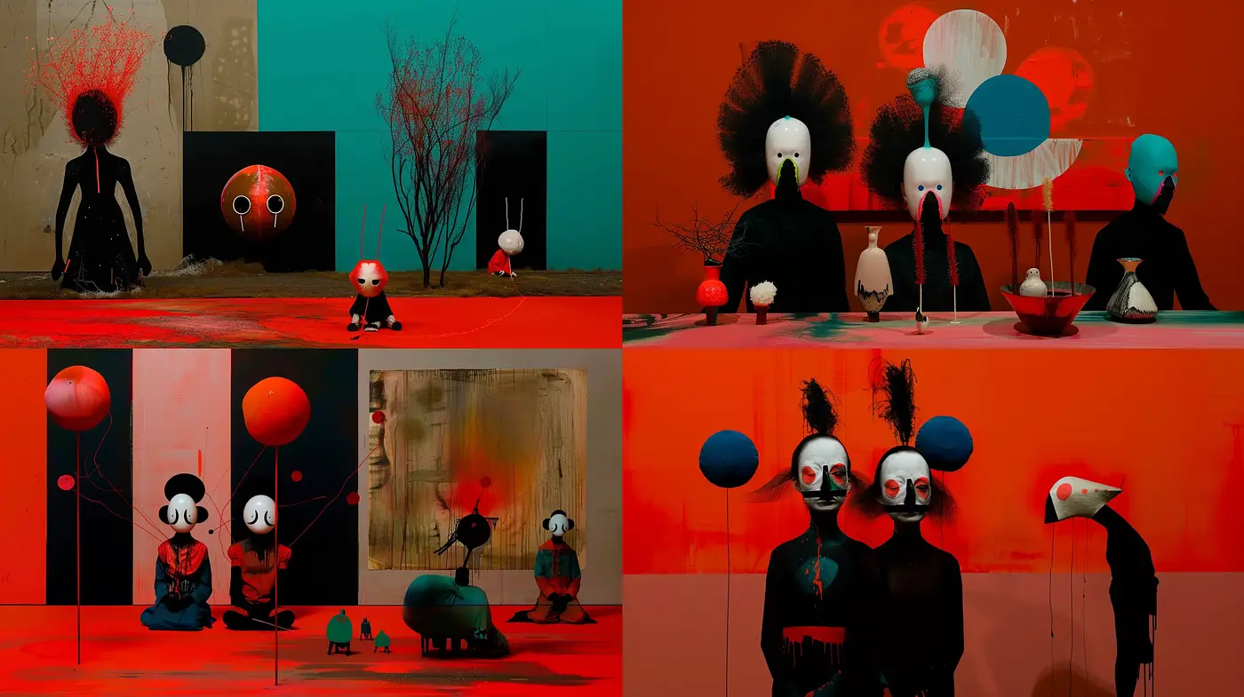 Eccentric Minimalist Portraits with a Surreal Crimson Hue - Midjourney sref style
