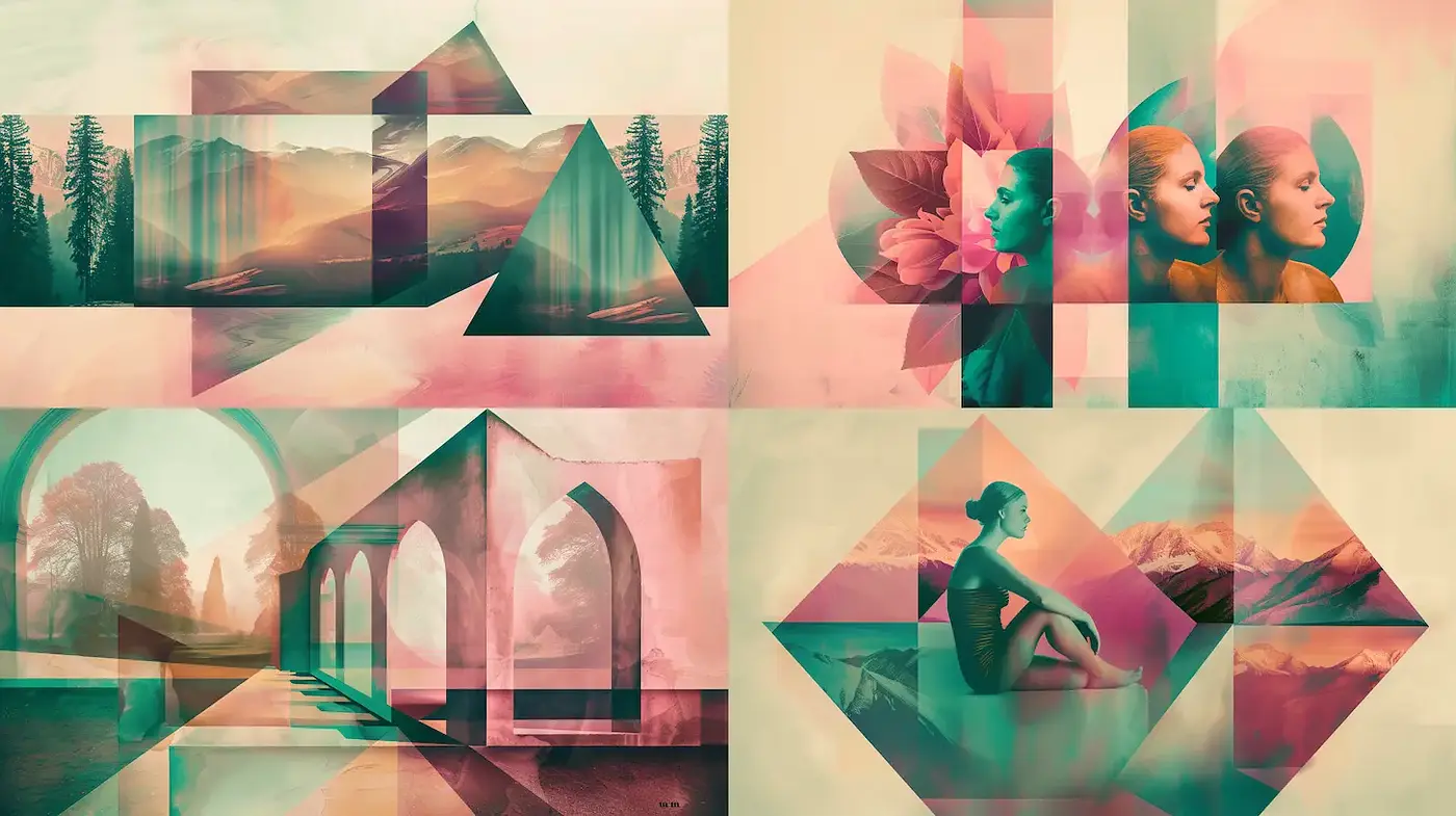 Geometric Surrealism with a Retro Feel - Midjourney sref style