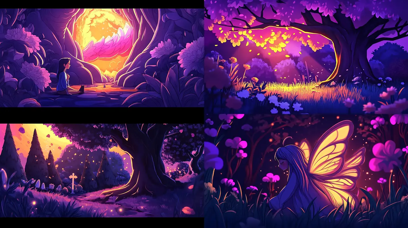 Enchanted Twilight: A Vivid and Ethereal World Unfolding in Dusk's Embrace - Midjourney sref style