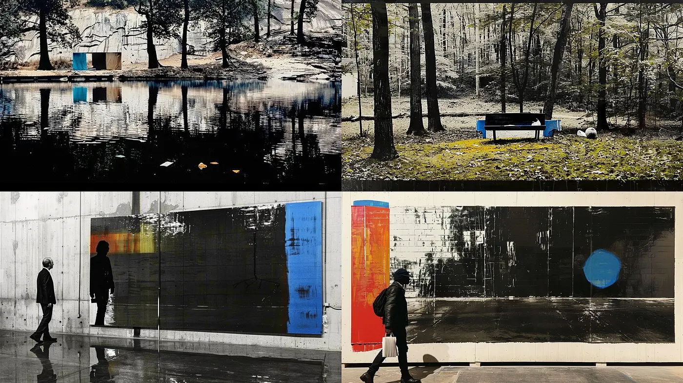 Synchronized Serenity: A Study in Monochrome and Minimalism with Splashes of Color - Midjourney sref style