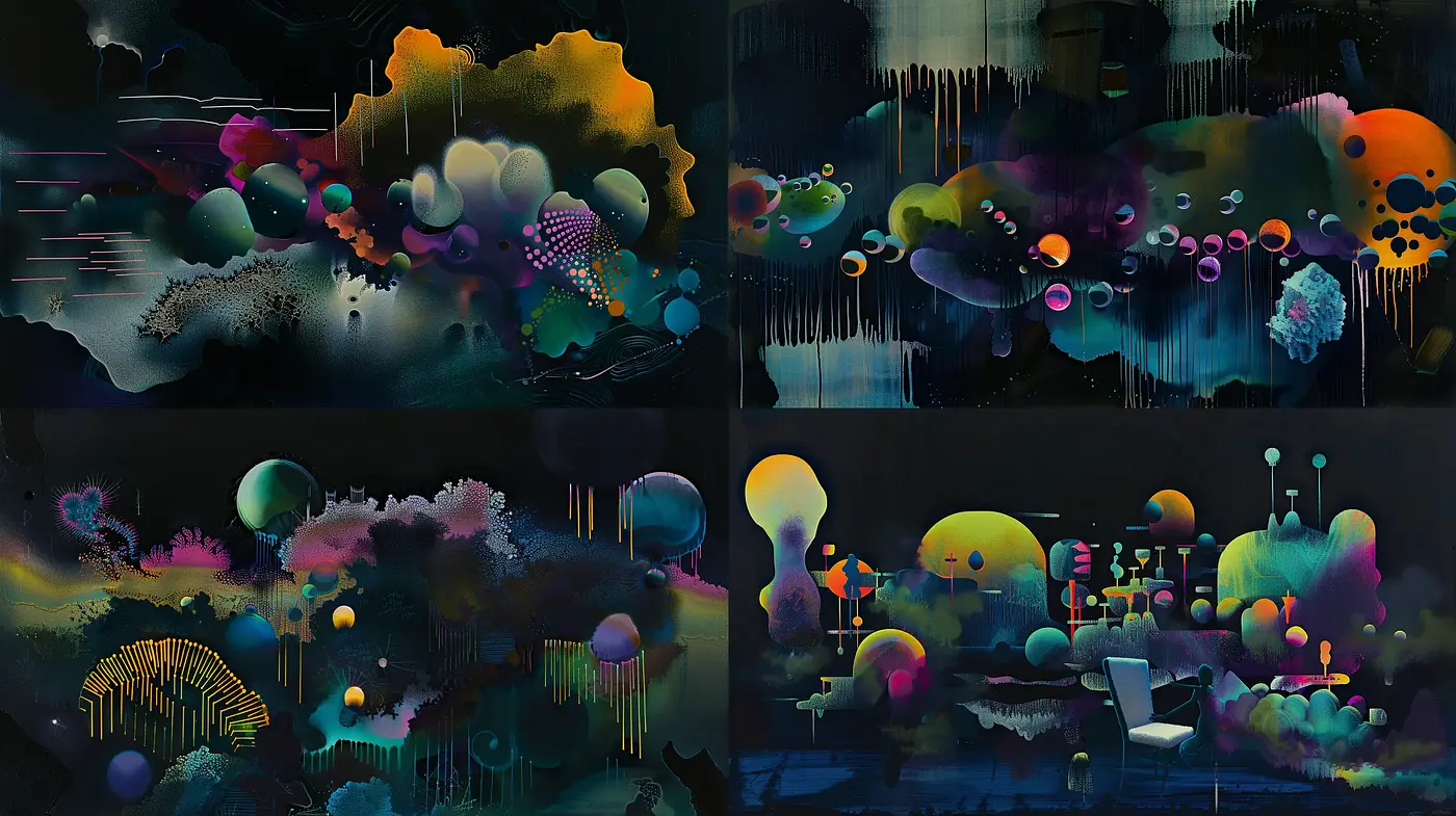 Ethereal Nocturnal Dreamscapes with Luminous Neon Botany - Midjourney sref style