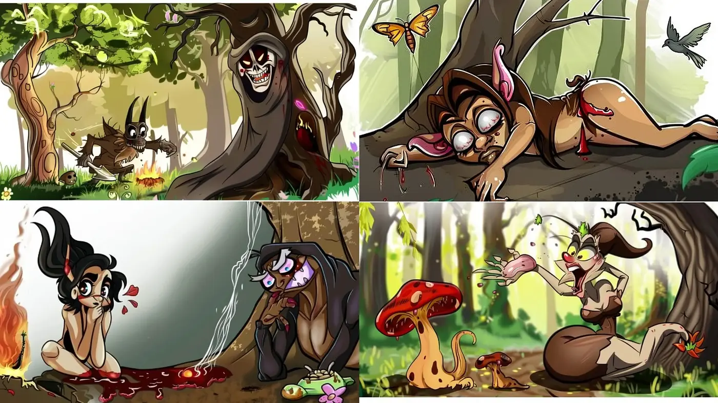 Enchanted Forest Whimsy: A Fusion of Vivid Colors and Animated Fantasy - Midjourney sref style