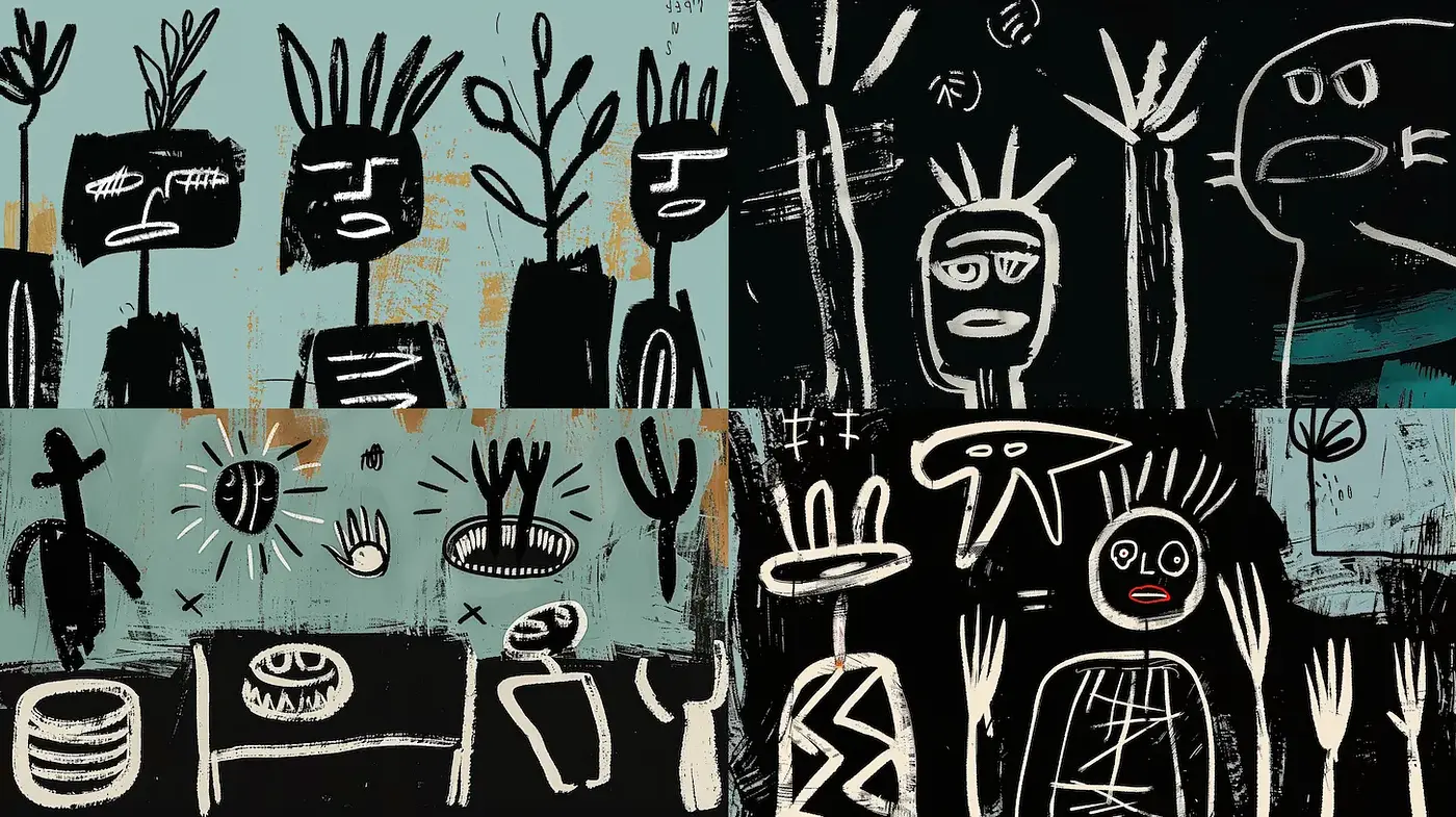 Abstract and Expressive Primitive Art with a Bold Touch - Midjourney sref style