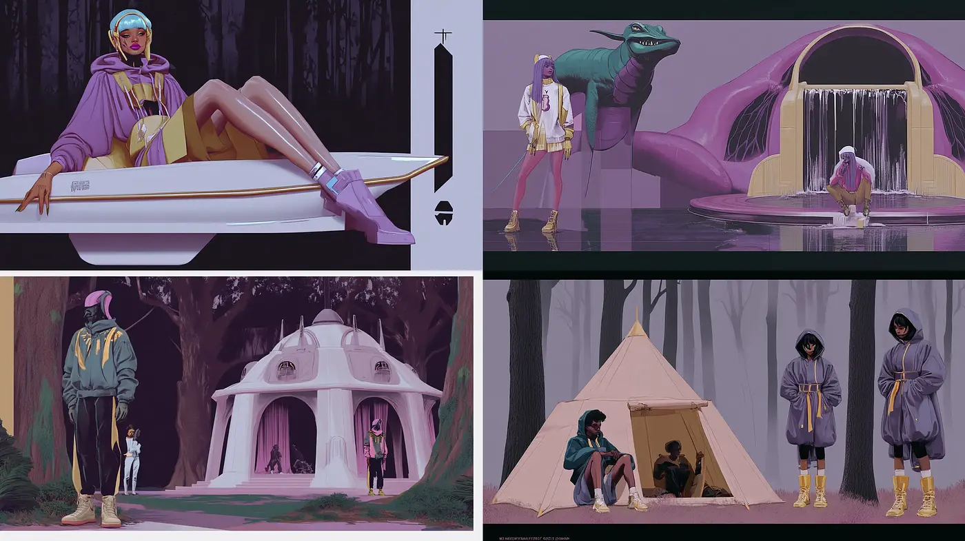 Consistent Chromatic Harmony in Stylized Futuristic Landscapes - Midjourney sref style
