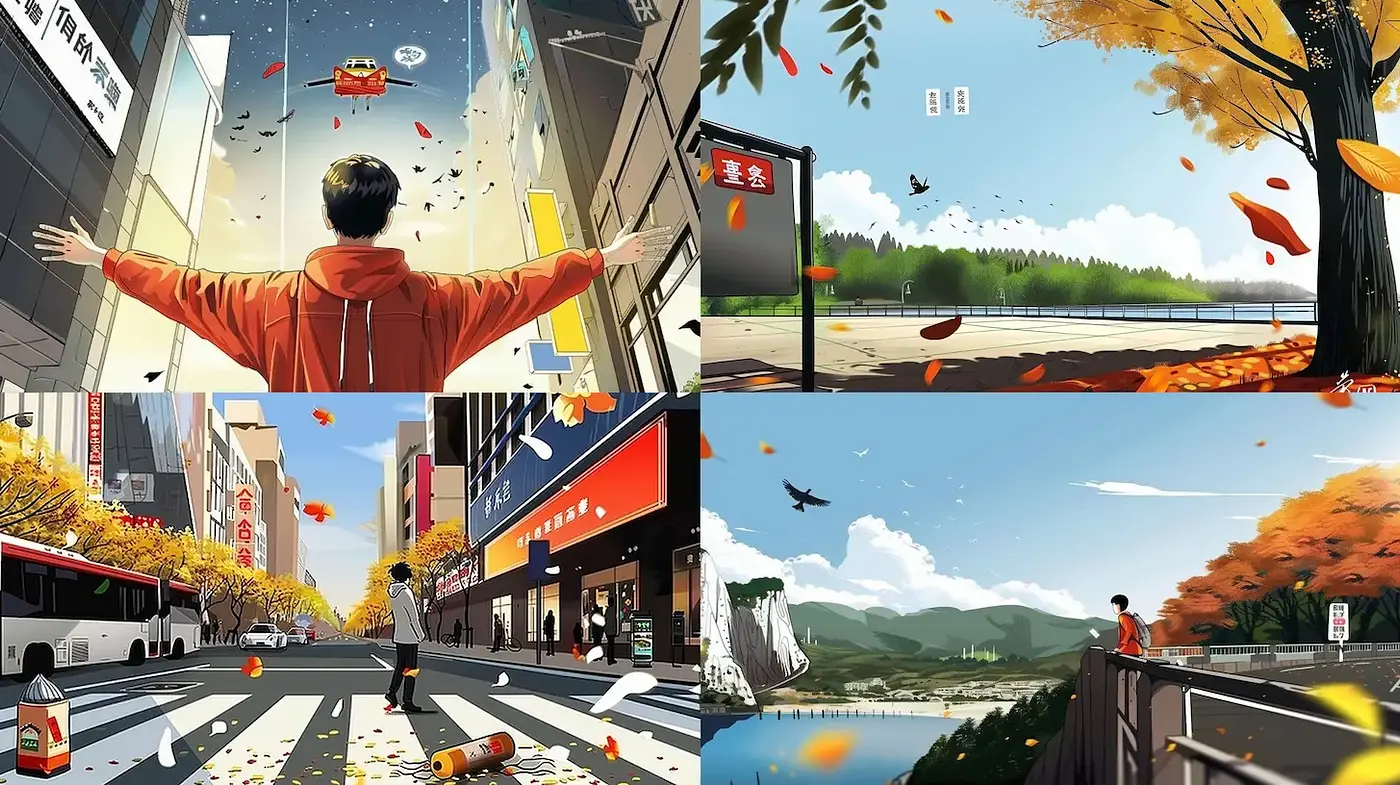 Vibrant Urban Autumn Landscapes with a Contemporary Artistic Flair - Midjourney sref style
