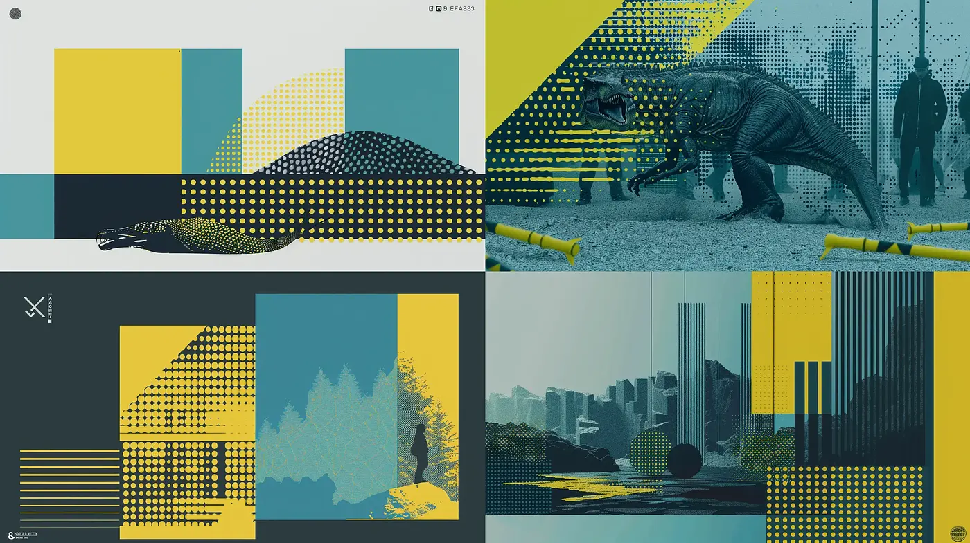 Monochromatic Yellow and Textured Halftone Artistry - Midjourney sref style