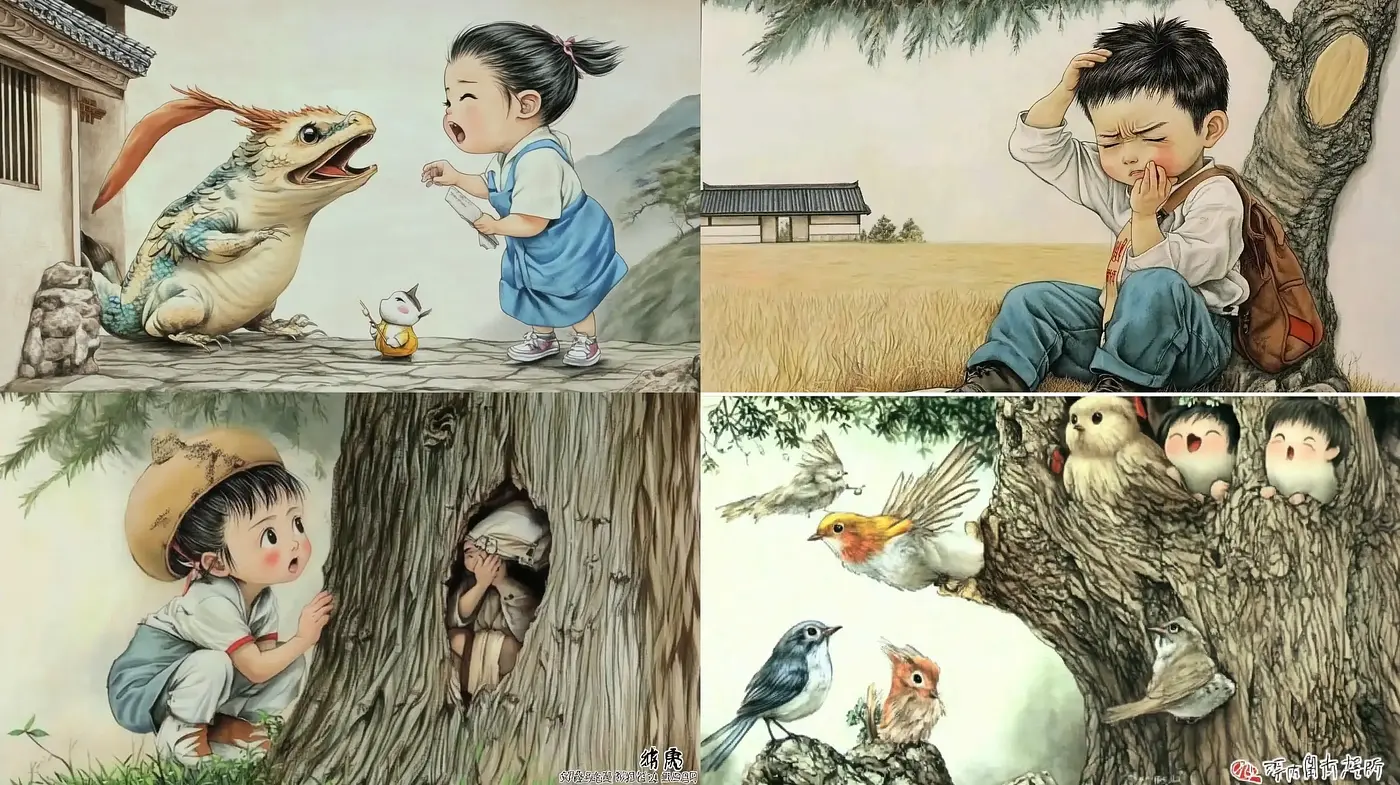 Idyllic Childhood Dreamscapes in Soft Watercolor Hues - Midjourney sref style
