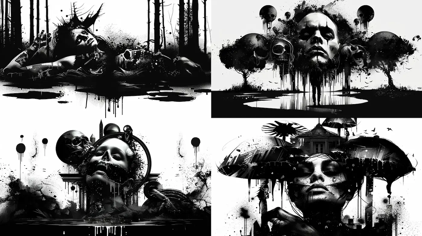 Dark and Atmospheric Art with Surreal Elements - Midjourney sref style