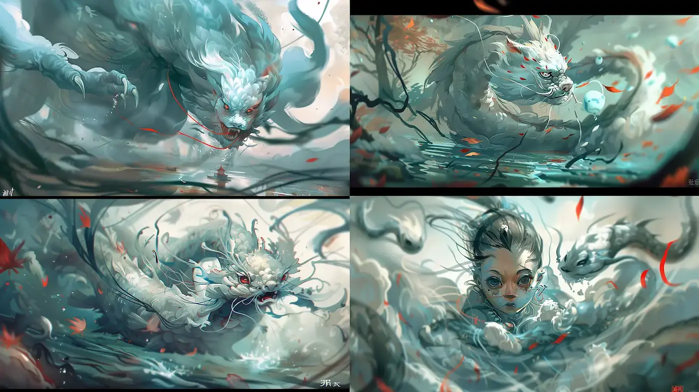 Ethereal and Mystical Illustrations Featuring Serpentine Creatures - Midjourney sref style