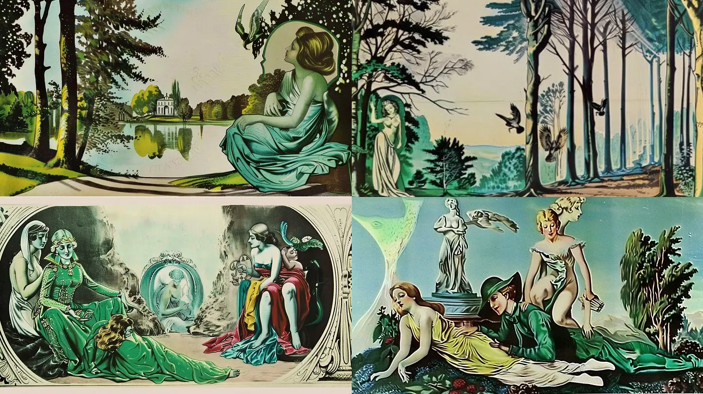 Ethereal Arcadian Visions: A Harmonious Blend of Nature and Elegance in Art - Midjourney sref style