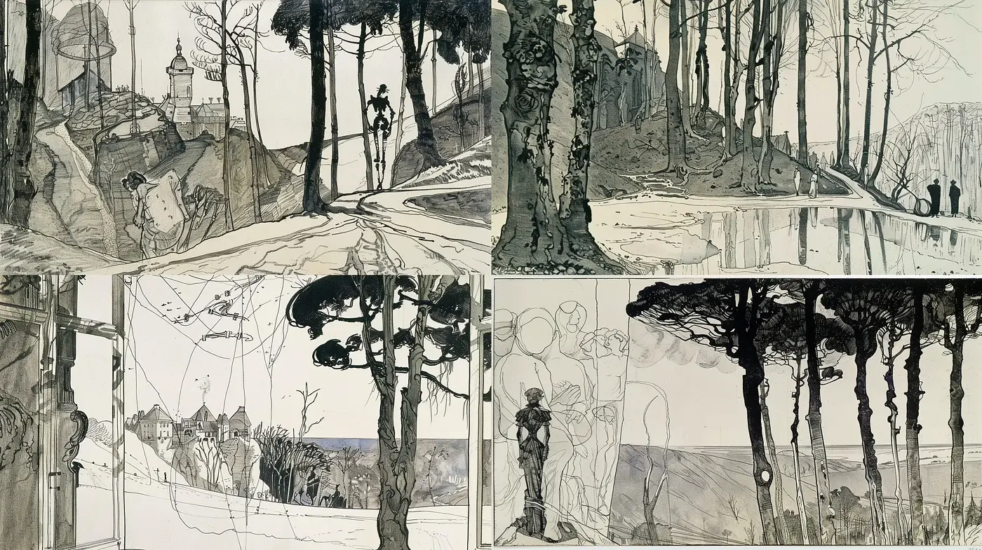 Ethereal Ink-Washed Dreamscape Panoramas - Midjourney sref style