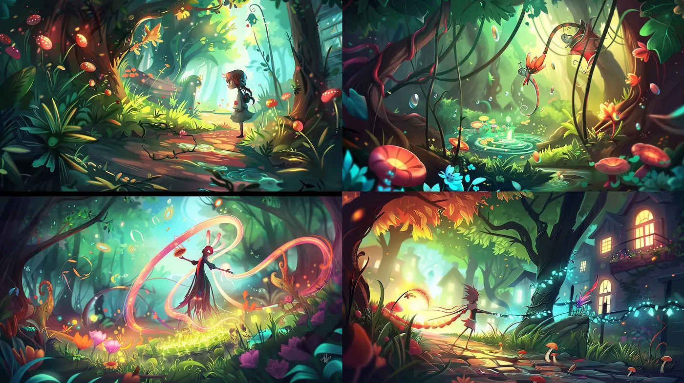 Enchanted Whimsy: A Fusion of Luminous Colors and Dreamy Landscapes - Midjourney sref style