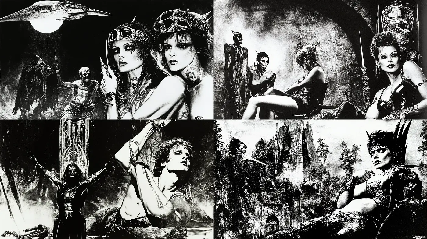 Monochromatic Gothic Fantasy Fusion - Midjourney sref style