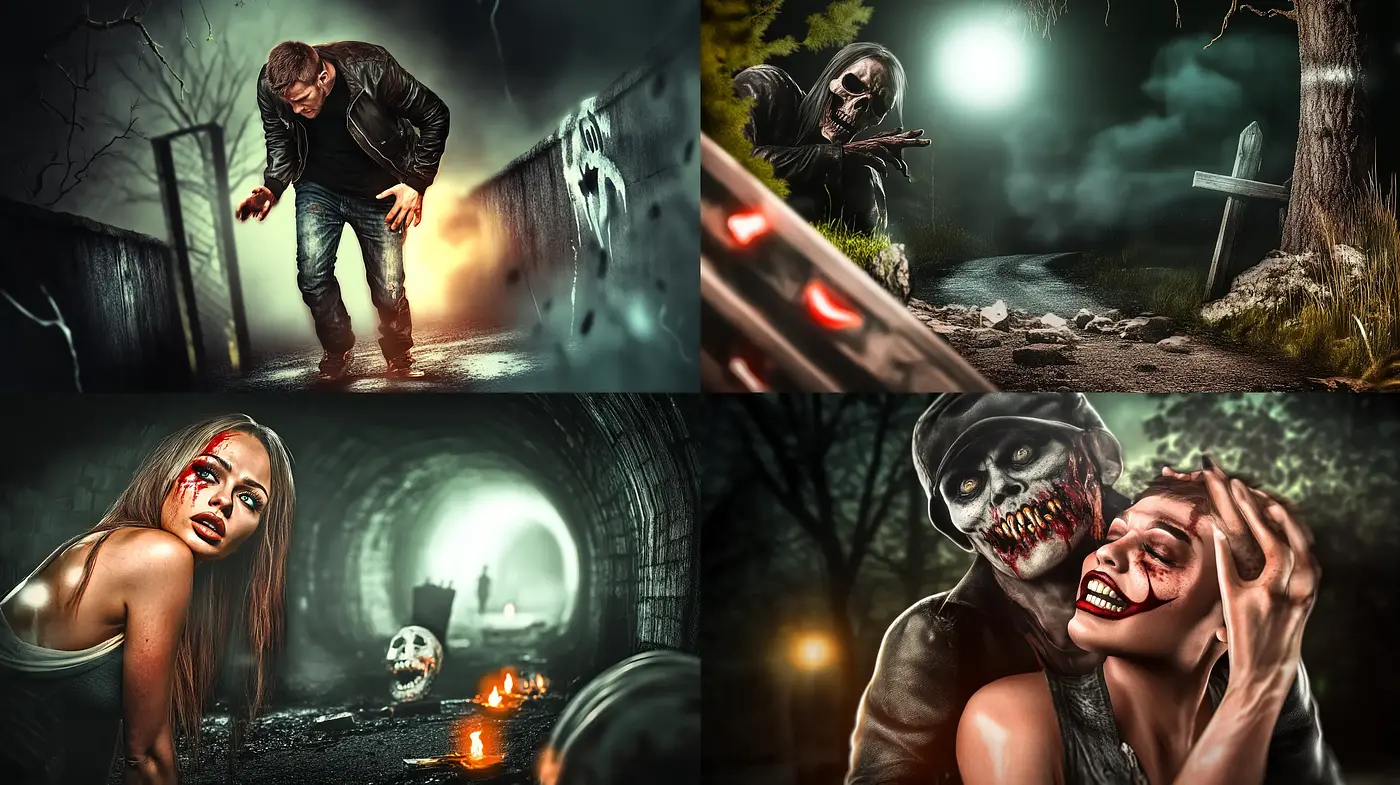 Eerie Nocturnal Cinematography with Surreal Horror Overtones - Midjourney sref style