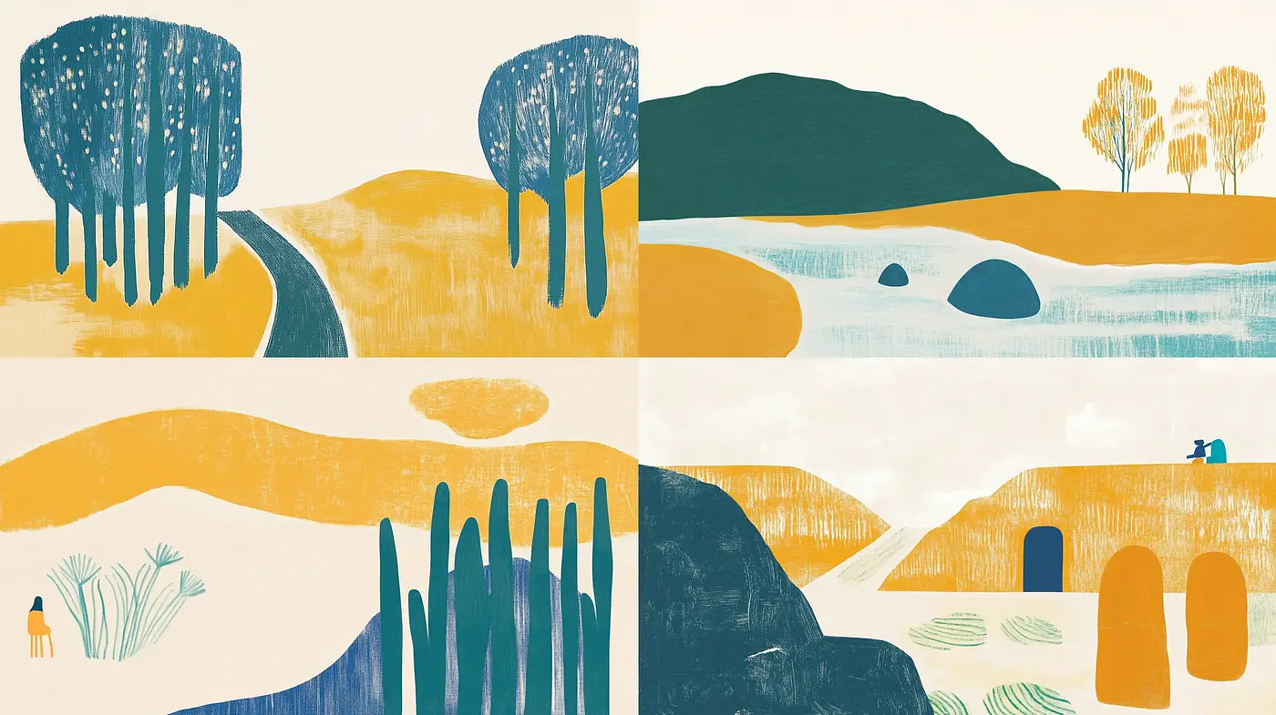 Modern Simplistic Landscape Interpretations - Midjourney sref style