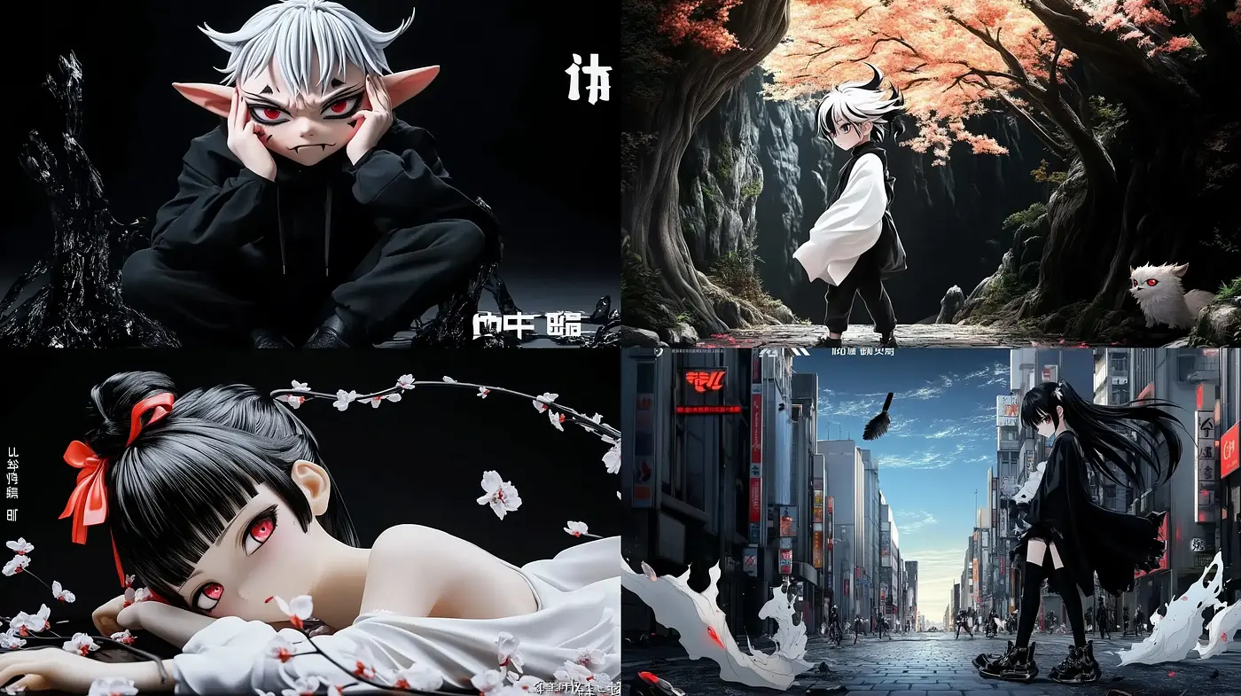 Contrasted Elegance of Modern Anime Noir - Midjourney sref style