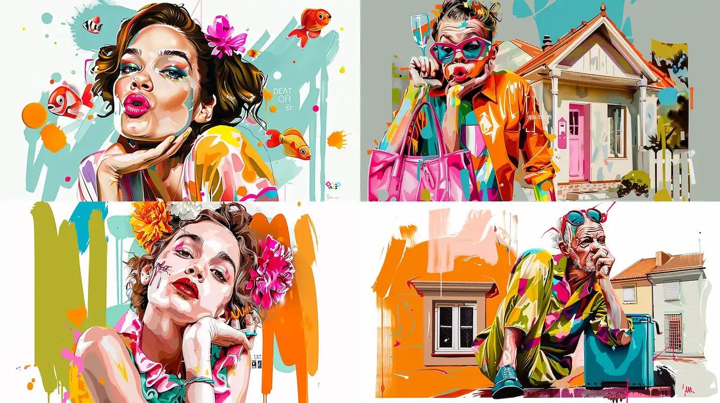 Vibrant and Playfully Eclectic Pop Art Style with Whimsical Influences - Midjourney sref style
