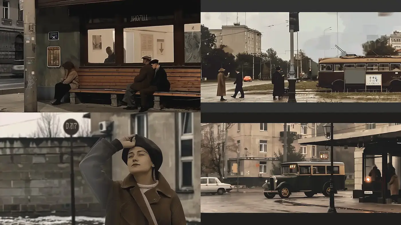 Nostalgic Urban Scenes with a Vintage Aesthetic - Midjourney sref style