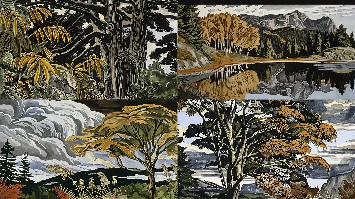 Nature-Inspired Illustrations with a Distinctive Artistic Style - Midjourney sref style