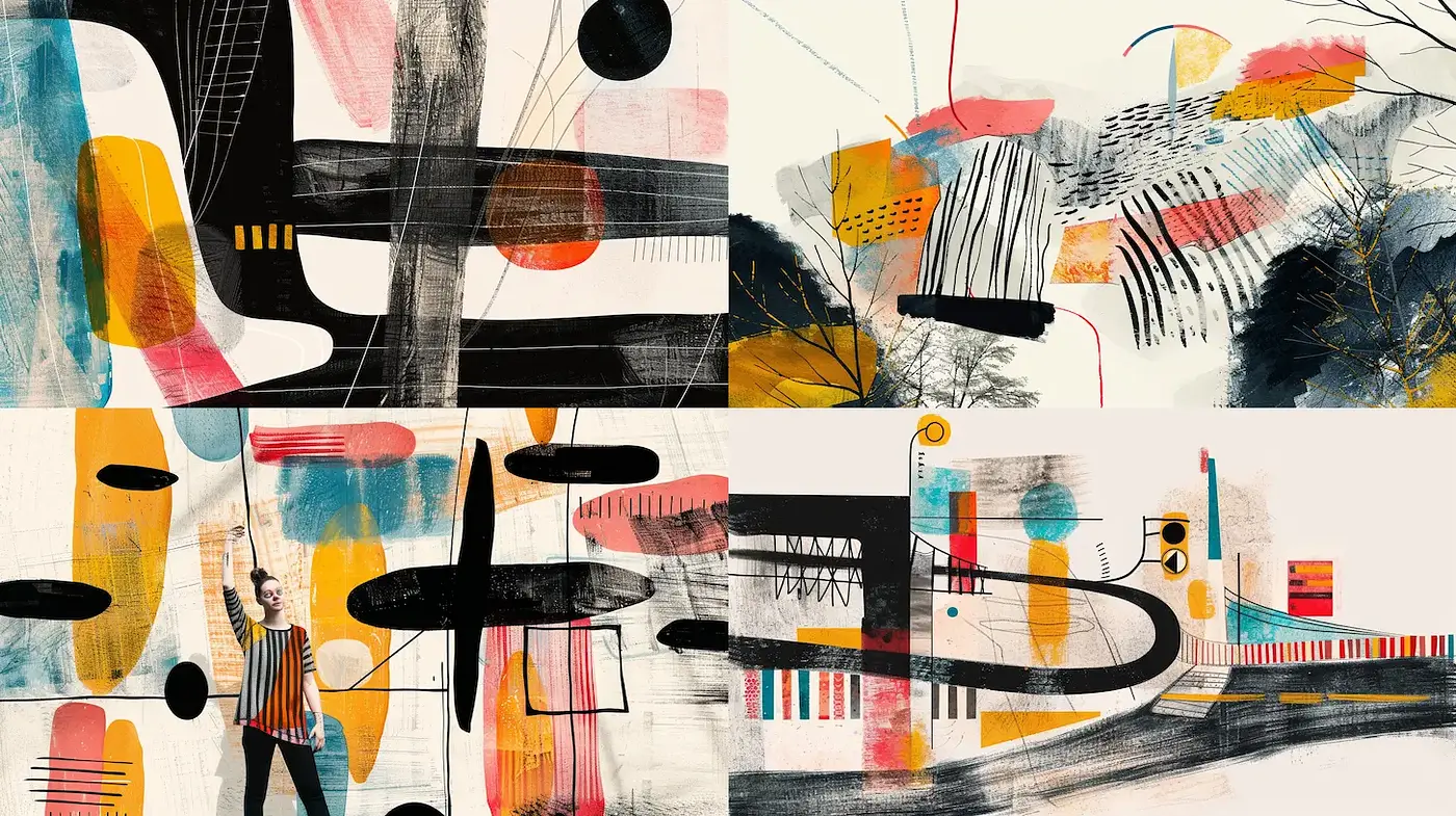 Dynamic and Abstract Art with Distinctive Textural Techniques - Midjourney sref style
