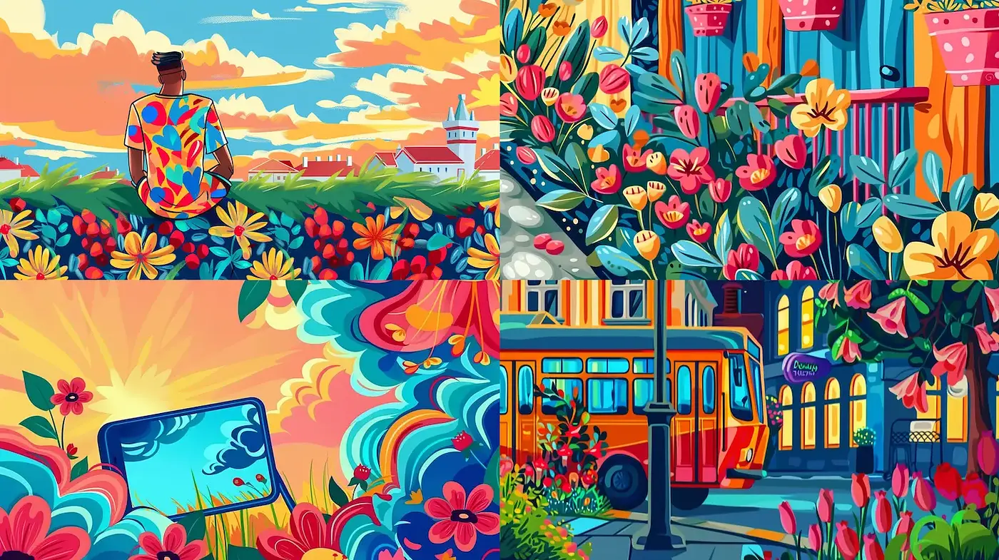 Vibrant and Playful Tropical Scene with a Whimsical Touch - Midjourney sref style