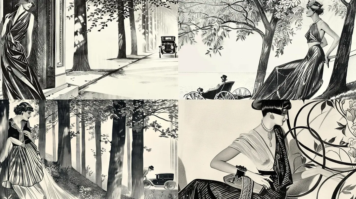 Elegant Monochromatic Fashion Illustration Enchantment - Midjourney sref style