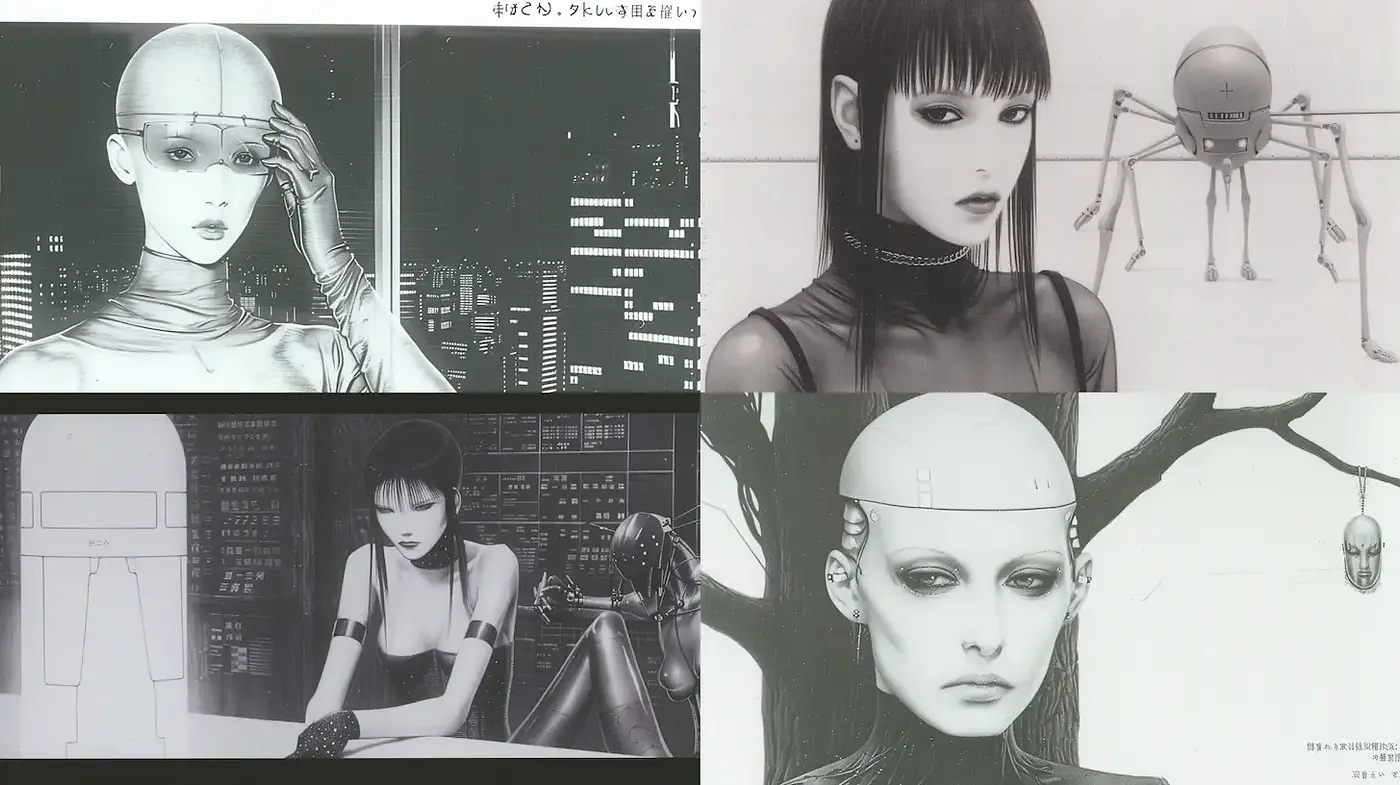 Futuristic Cybernetic Aesthetic with a Noir Touch - Midjourney sref style