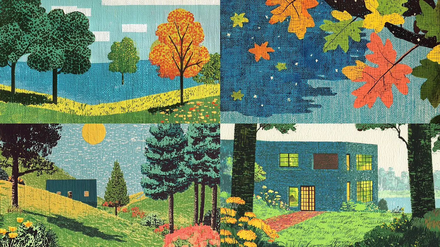 Seasonal Serenity in Textured Tapestry - Midjourney sref style