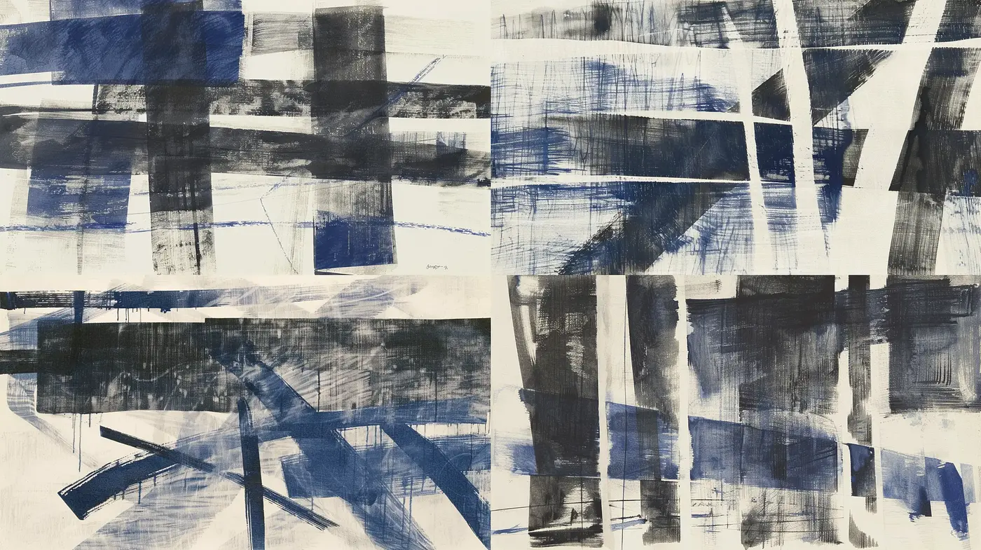 Synchronized Discordance in Abstract Expressionist Blue - Midjourney sref style