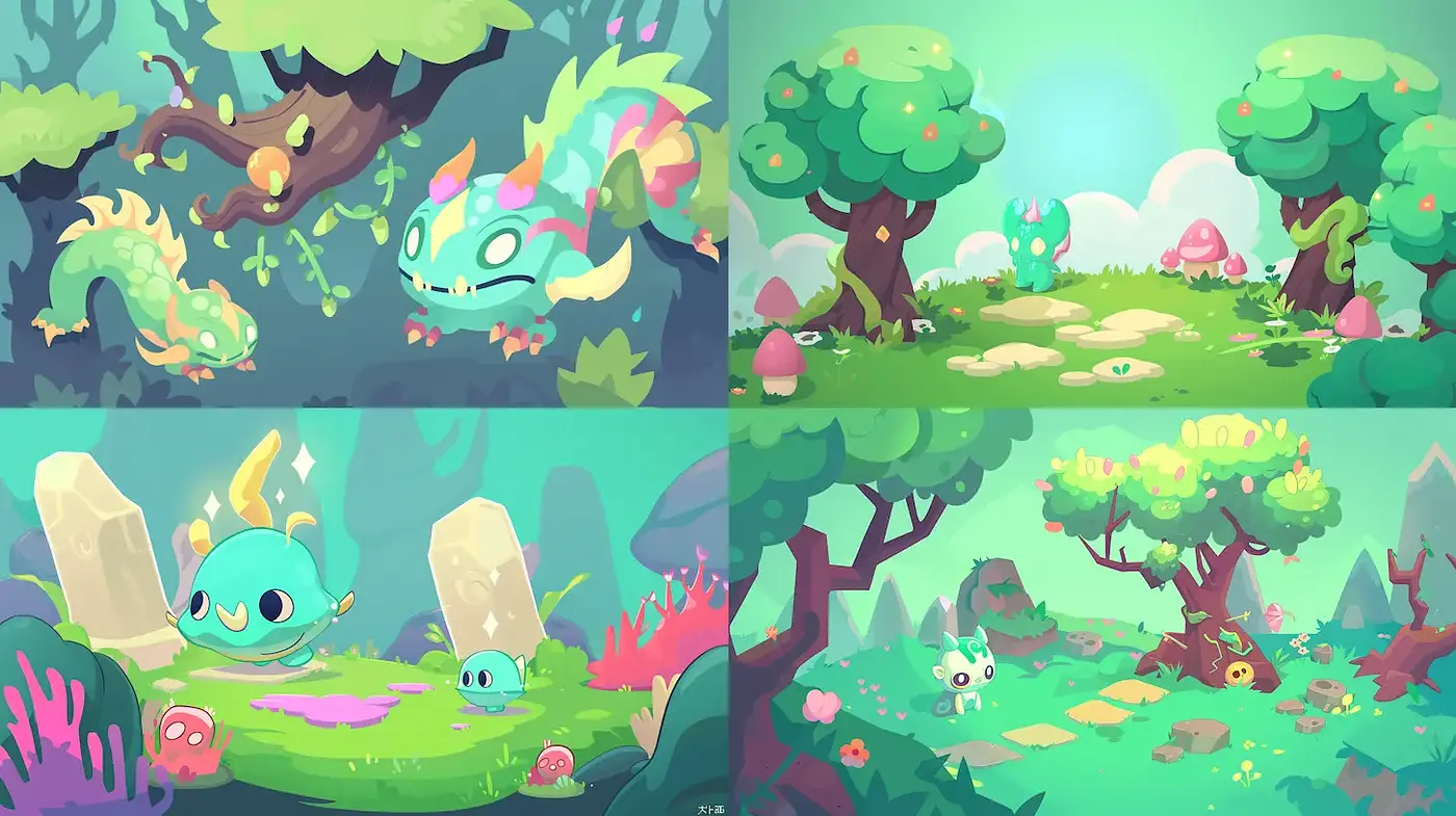 Whimsical and Playful Fantasy Landscape with Vibrant Colors - Midjourney sref style