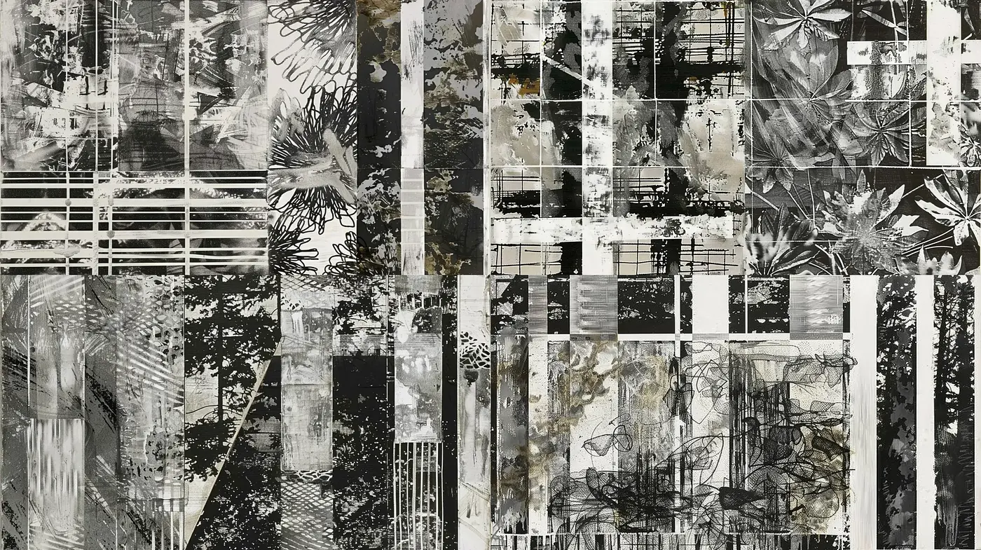 Monochromatic Mosaic of Nature and Urbanity - Midjourney sref style