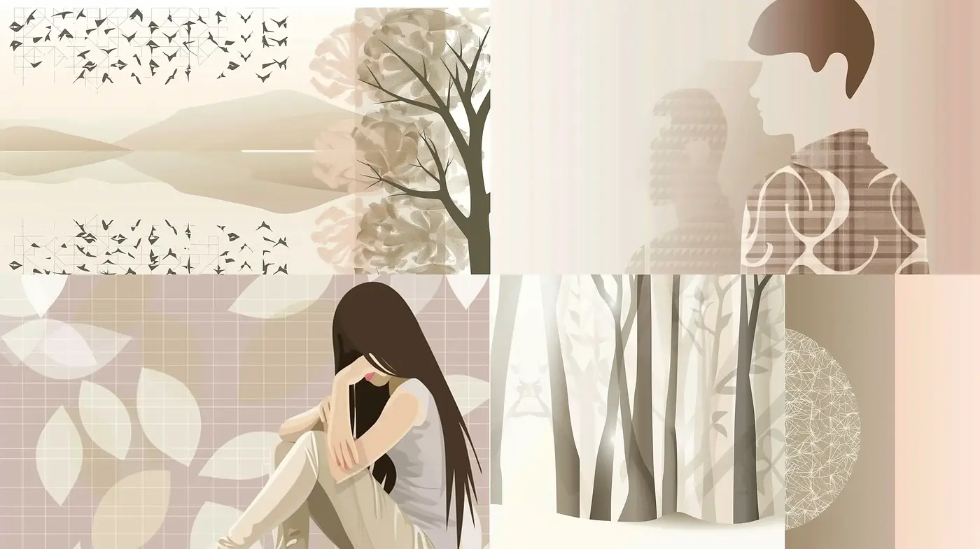 Serene Monochromatic Nature and Human Forms in Simplistic Geometric Shading - Midjourney sref style