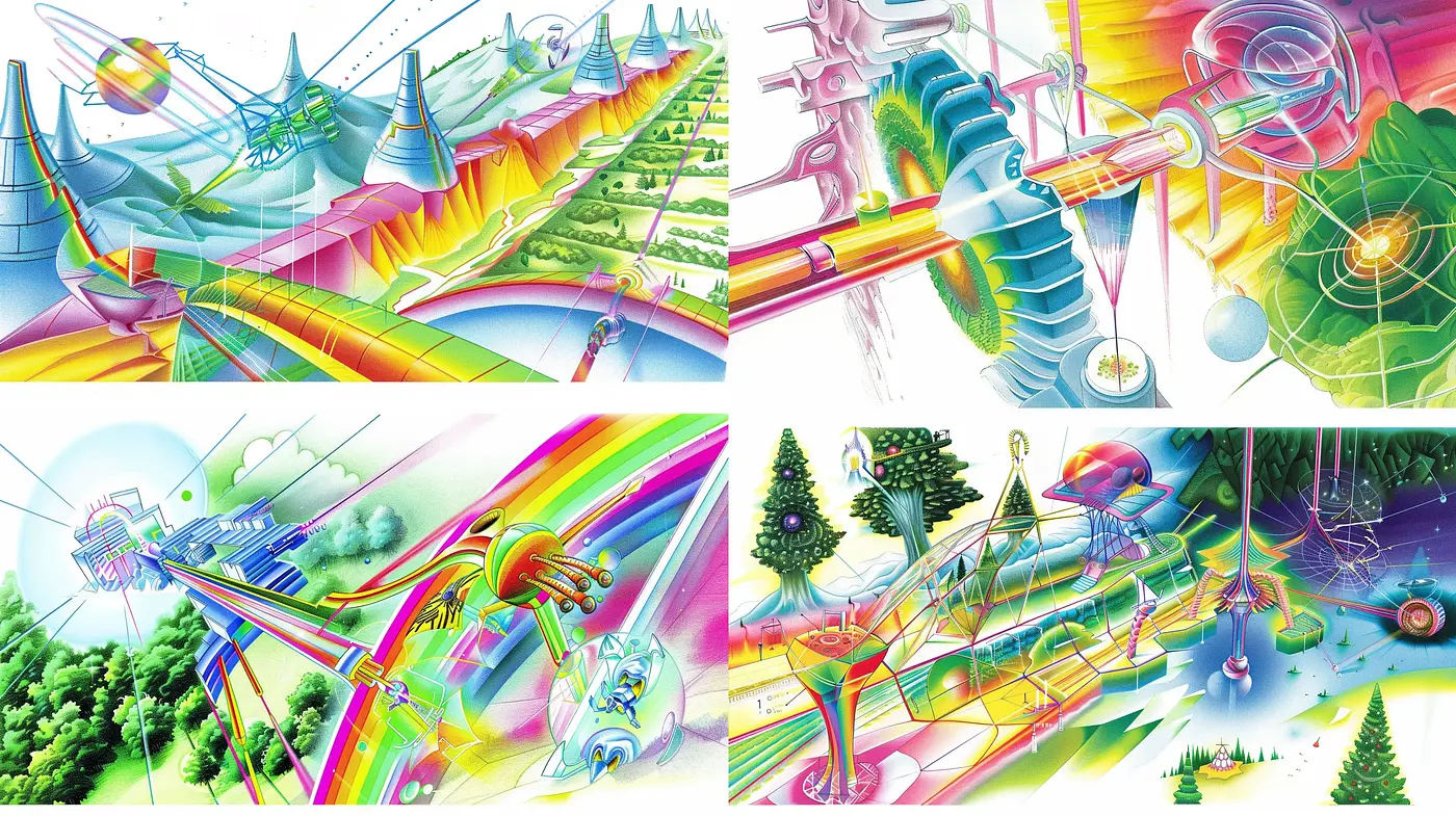 Psychedelic Dreamscapes in Luminous Hues - Midjourney sref style