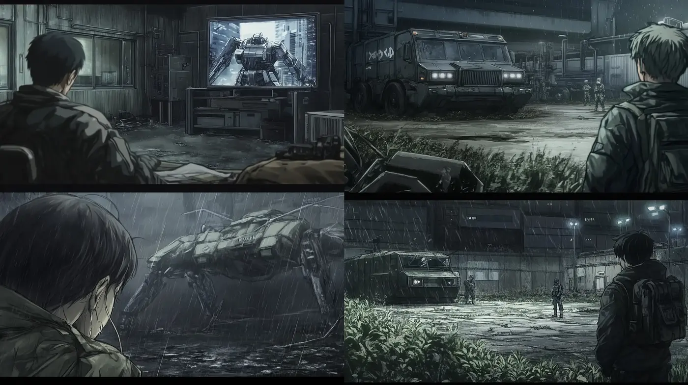 Dystopian Grayscale Mechanotropolis Art Style - Midjourney sref style
