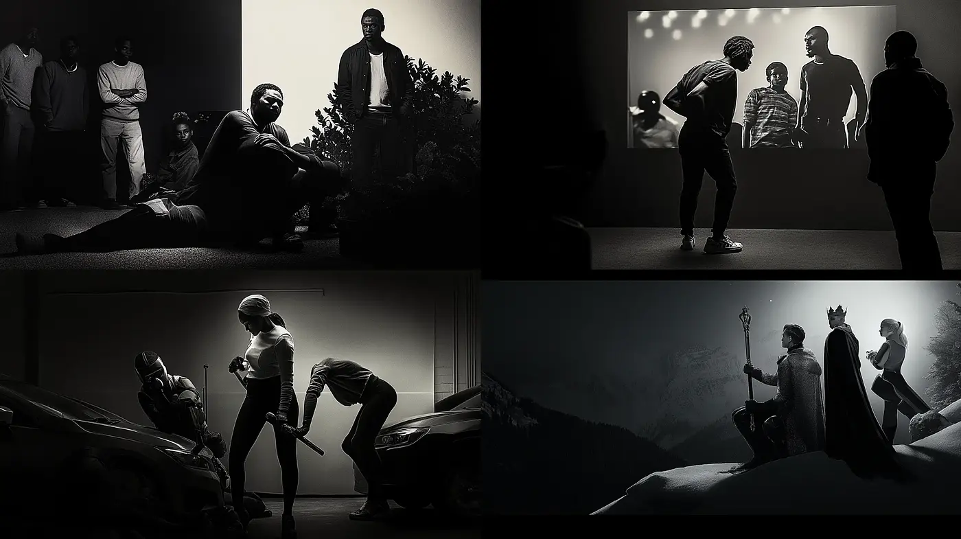 Monochromatic Cinematic Drama - A Contemporary Noir Vision - Midjourney sref style