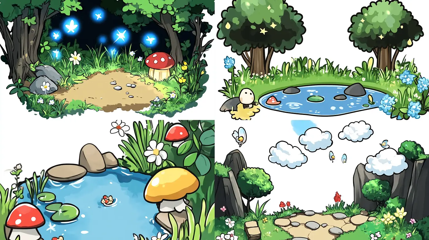 Enchanted Storybook Harmony: A Whimsical Nature Scene Aesthetic - Midjourney sref style