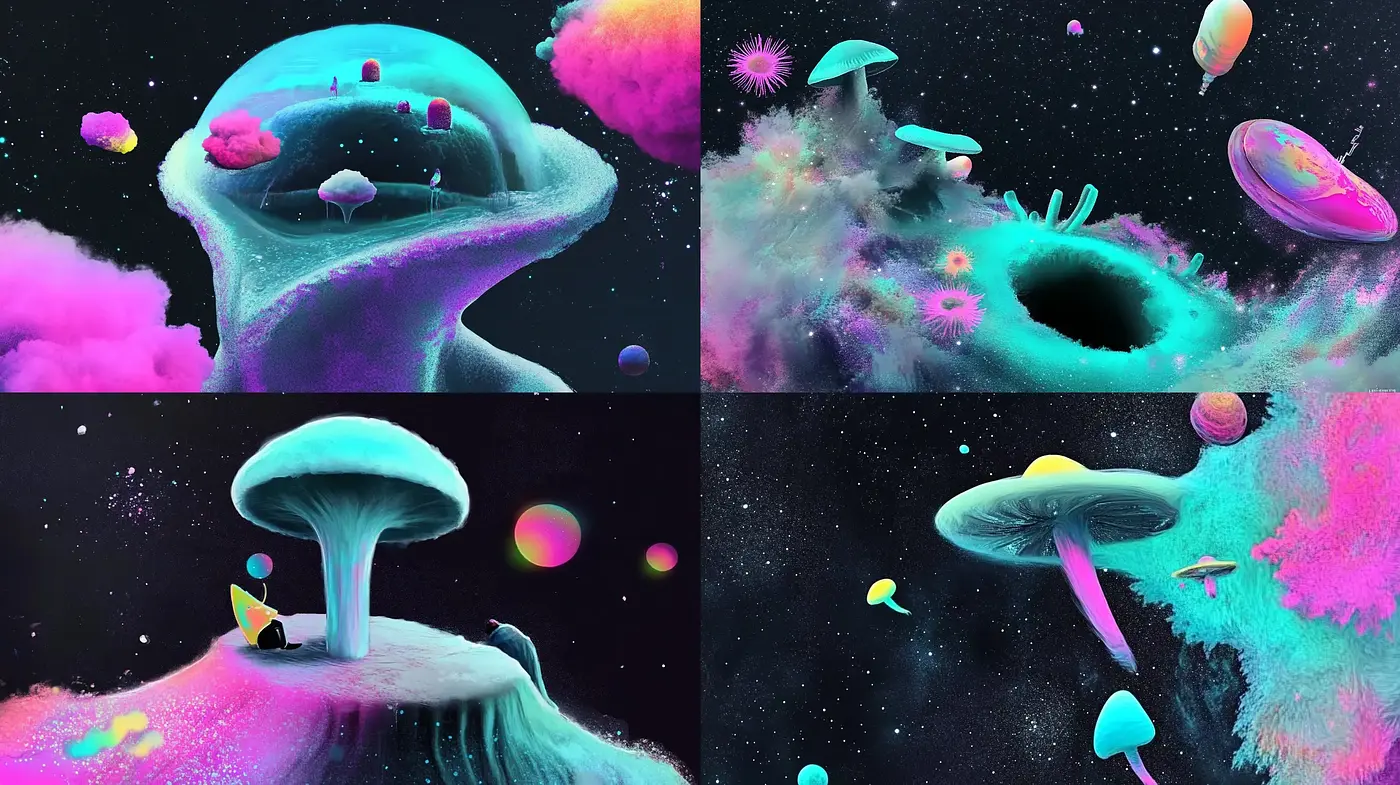 Surreal Cosmic Dreamscape: An Ethereal Neon Journey - Midjourney sref style
