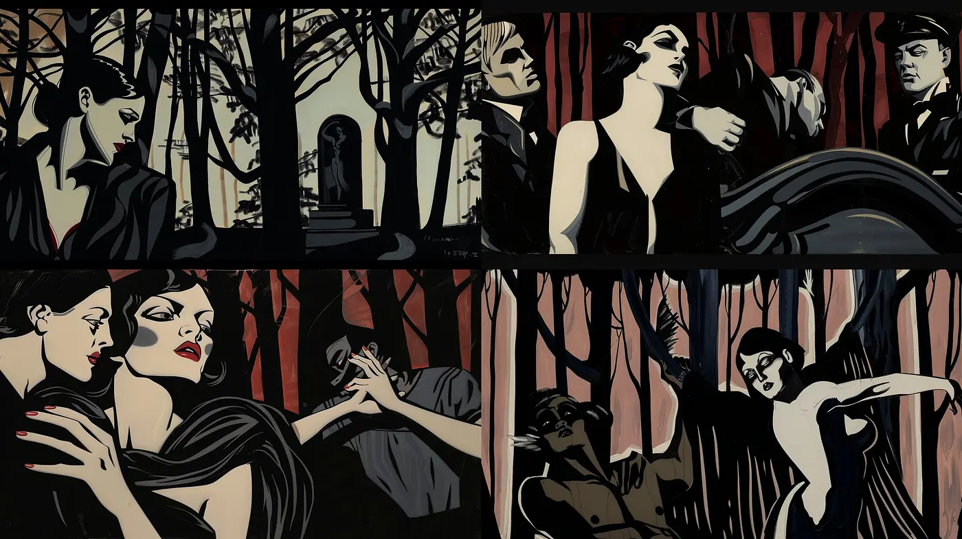 Noir-Inspired Stylized Portraiture with Stark Contrast and Minimalist Colors - Midjourney sref style