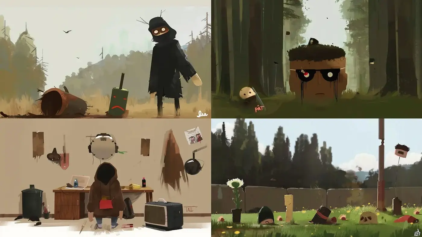 Whimsical and Desolate Environments with Playful Elements - Midjourney sref style