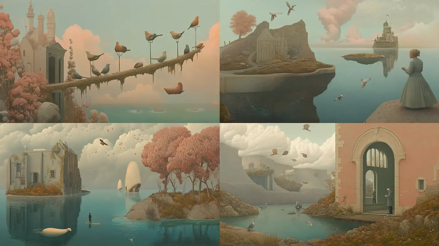 Serene Dreamscapes Blending Surrealism with a Touch of Neoclassical Grace - Midjourney sref style